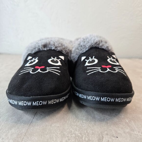 Bobs Cat Slippers Womens Size 8 Black Kitty Comfort Slip On Fur lined House Shoe - Picture 3 of 13
